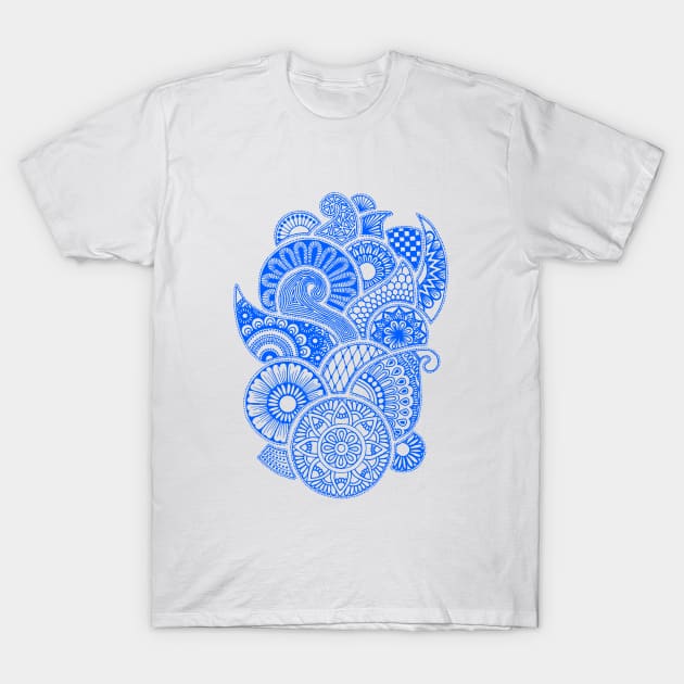 Abstract Mandala design (dark blue on white) T-Shirt by calenbundalas